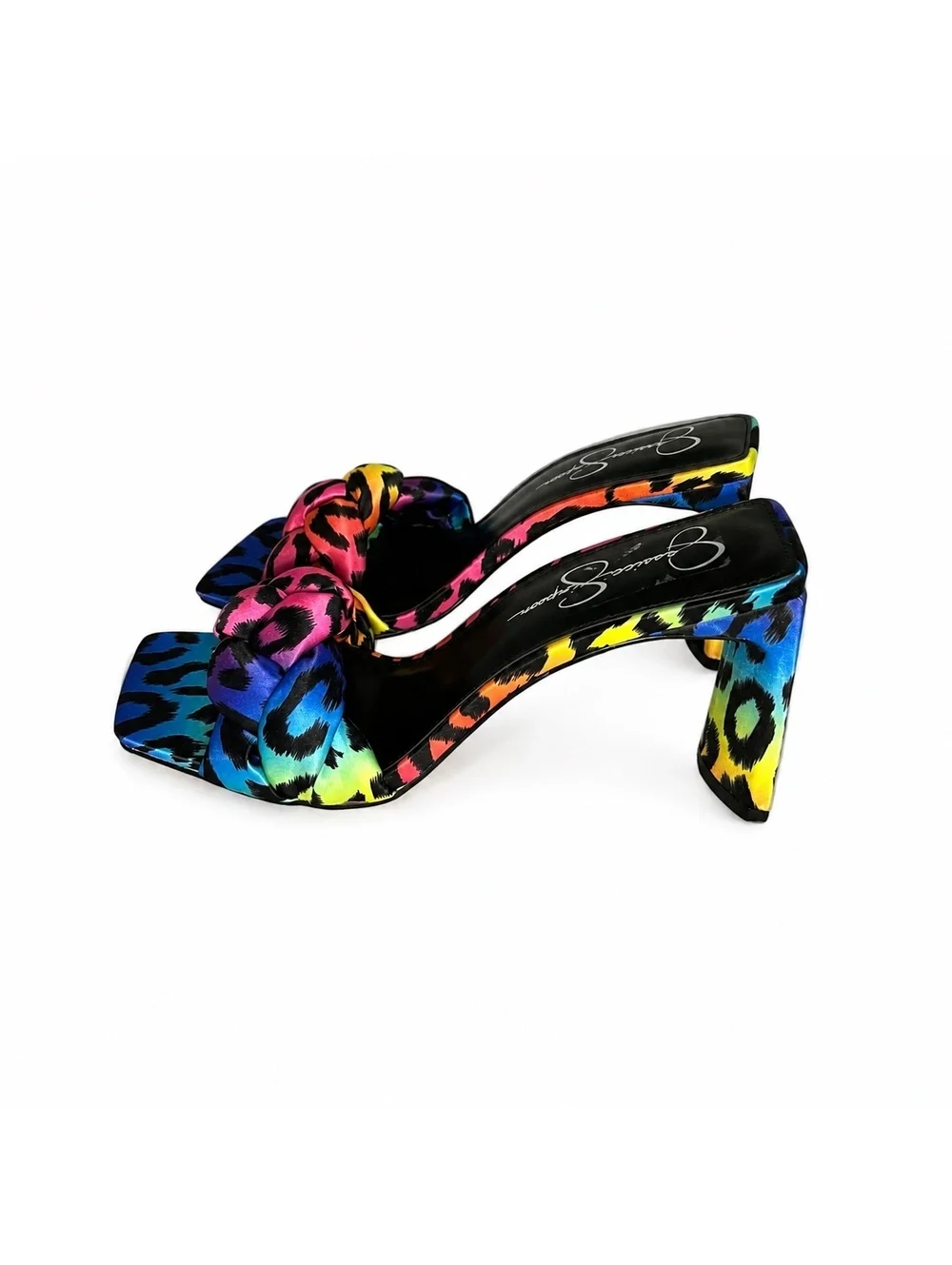 Jessica Simpson Rainbow Leopard Knot Mule Heels Size 9